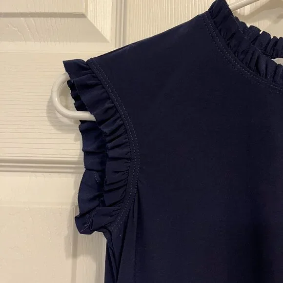 Navy Blue *Mock Neck* Mini Dress w/ Ruffles | XS | Simple & Sophisticated | NWOT - Picture 6 of 11